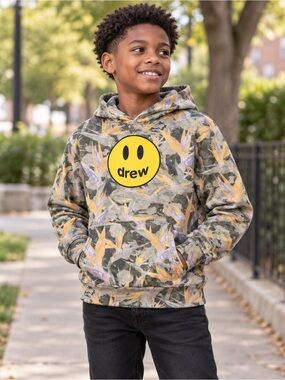 Drew House Kids Unisex Hoodie Birds of Paradise Camo Smiley Graphic Size 10